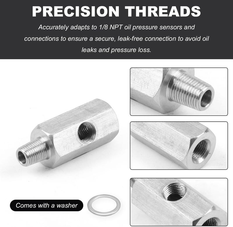 KVAEY 1/8 NPT Tee Oil Pressure Sensor Adapter, Stainless Steel Oil Pressure Sensor with 1/8 NPT Tee, Oil Pressure Gauge Fitting Turbo Supply Feed Line Connector for Cars SUVs Trucks - Image 4
